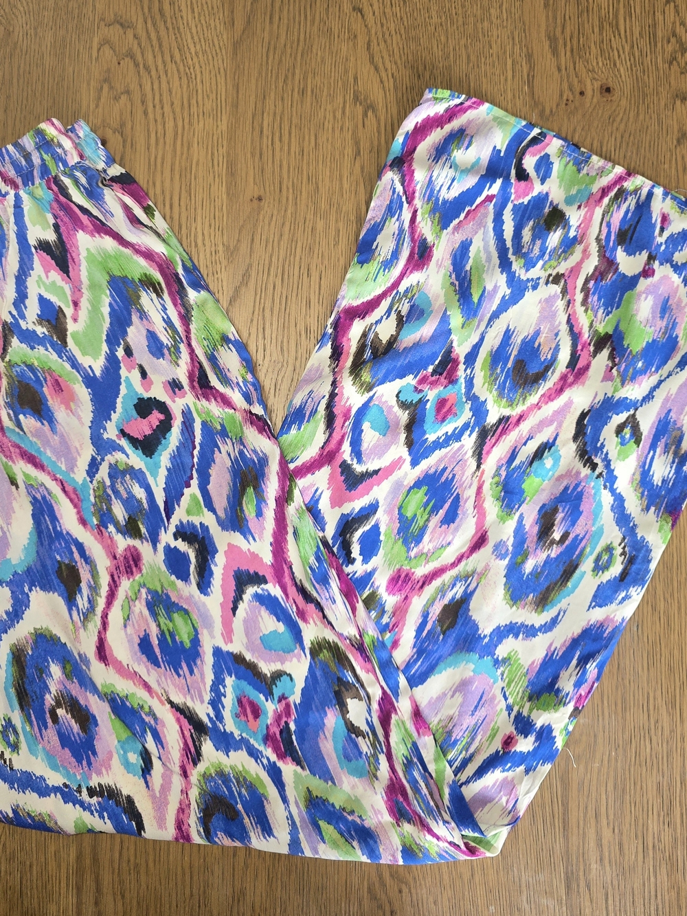 Zara Multicolor Ikat-Style Pull-On Leggings — Blue, Pink, Green